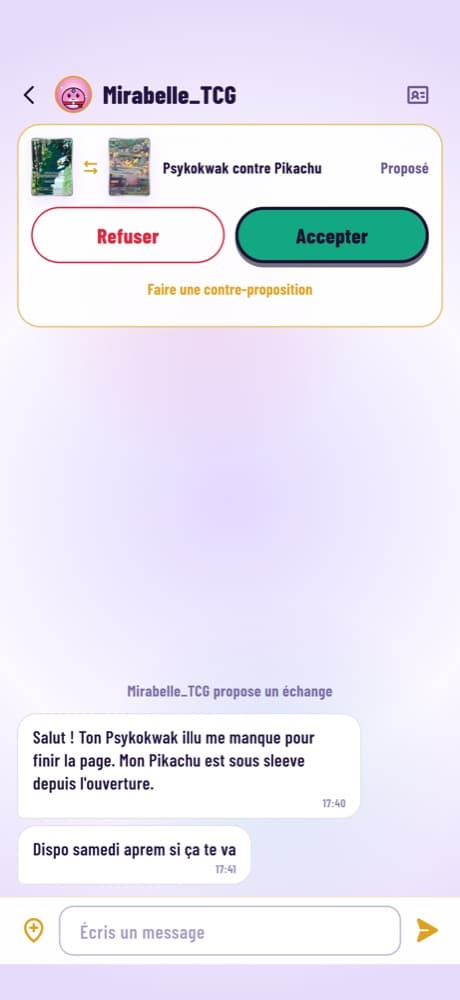 Discussion avec une proposition d'échange acceptée